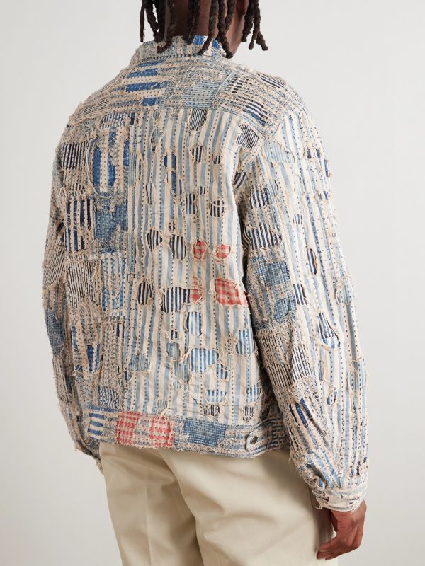 Boro Distressed Patchwork Cotton and Linen-Blend Zip-Up Jacket - BK