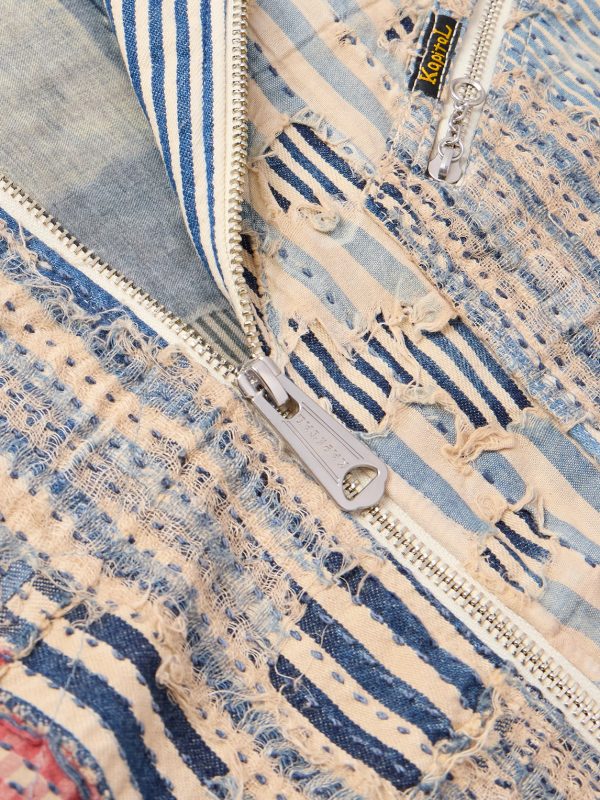 Boro Distressed Patchwork Cotton and Linen-Blend Zip-Up Jacket - CU