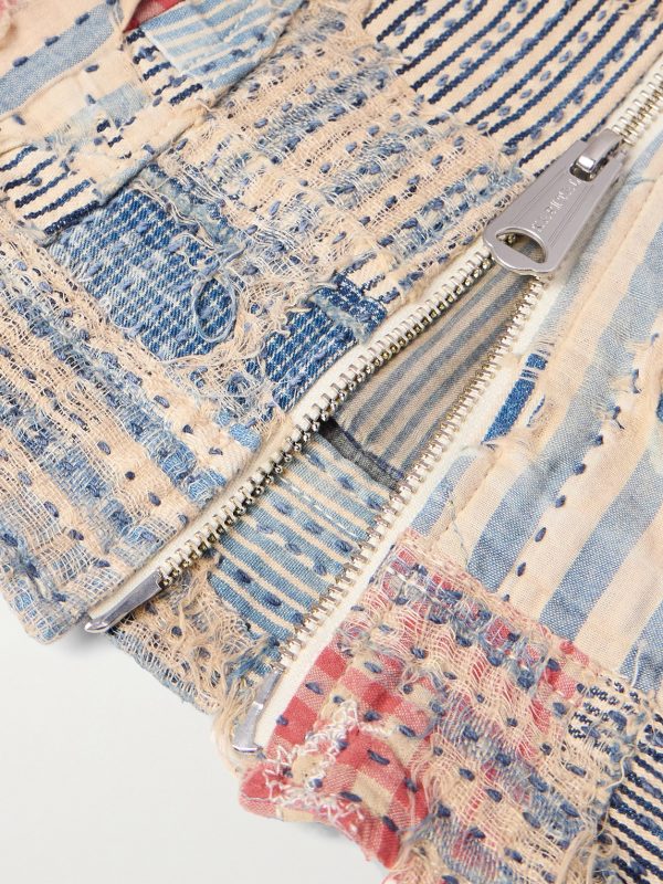 Boro Distressed Patchwork Cotton and Linen-Blend Zip-Up Jacket - E1