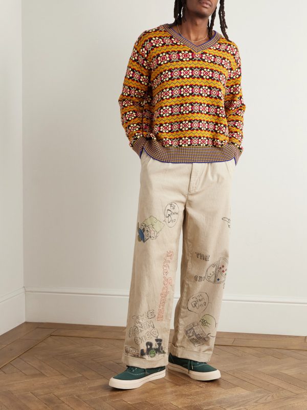 Ivy Wide-Leg Pleated Printed Cotton-Corduroy Trousers - OU Ivy Wide-Leg Pleated Printed Cotton-Corduroy Trousers - OU