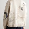Distressed Printed Cotton Sweater - BK Distressed Printed Cotton Sweater - BK