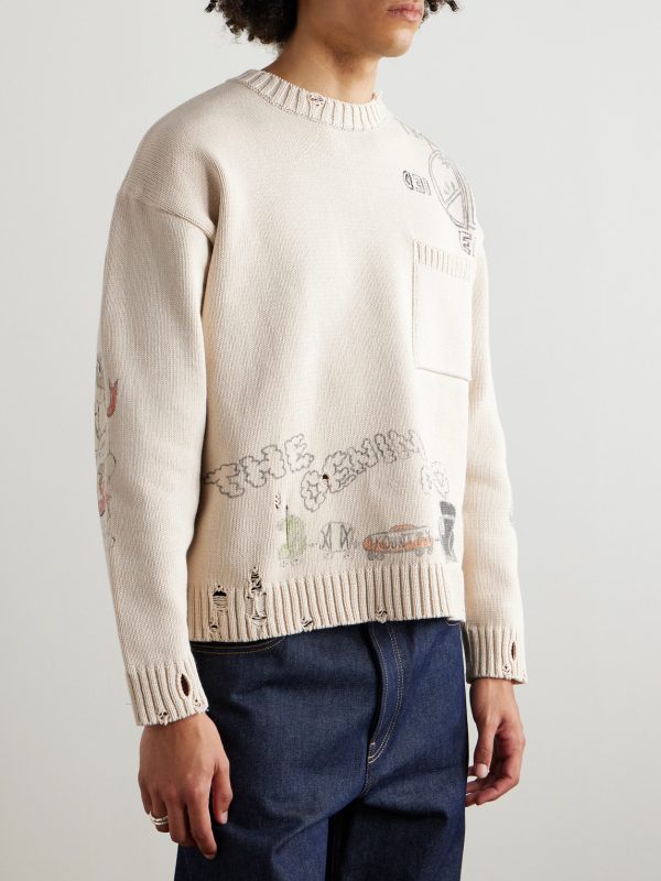 Distressed Printed Cotton Sweater - FR Distressed Printed Cotton Sweater - FR