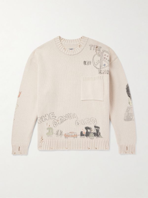 Distressed Printed Cotton Sweater Distressed Printed Cotton Sweater