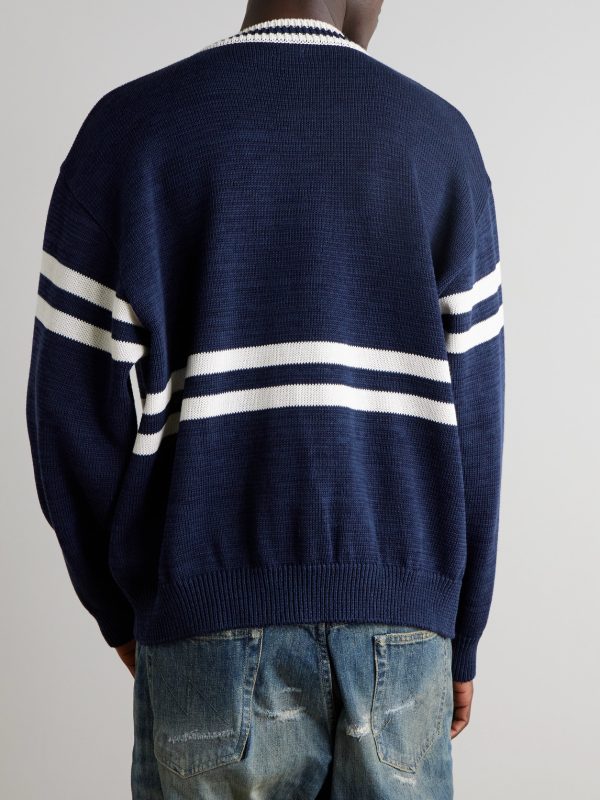 Peckish Rainbowy Ivy Appliquéd Striped Cotton Sweater - BK Peckish Rainbowy Ivy Appliquéd Striped Cotton Sweater - BK
