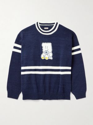 Peckish Rainbowy Ivy Appliquéd Striped Cotton Sweater Peckish Rainbowy Ivy Appliquéd Striped Cotton Sweater