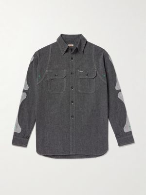 Appliquéd Panelled Cotton Shirt