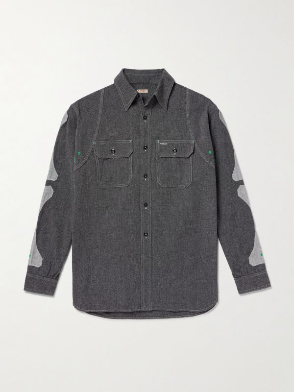Appliquéd Panelled Cotton Shirt