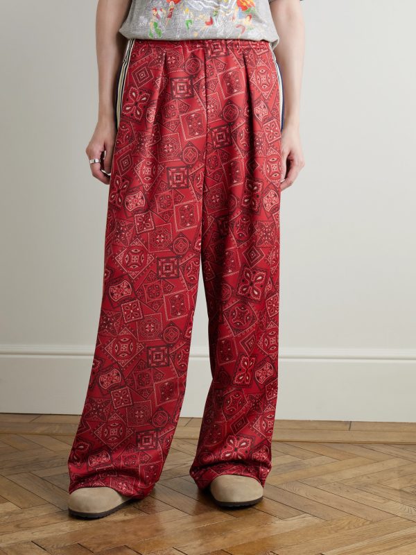 Wide-Leg Striped Webbing-Trimmed Bandana-Print Tech-Jersey Track Pants - FR