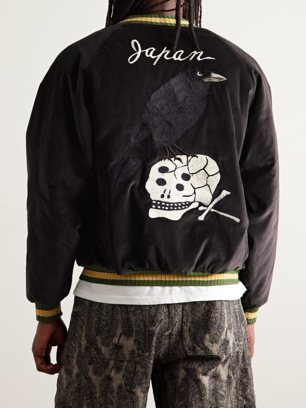 Souvenir Padded Embroidered Cotton-Velvet Bomber Jacket - BK Souvenir Padded Embroidered Cotton-Velvet Bomber Jacket - BK
