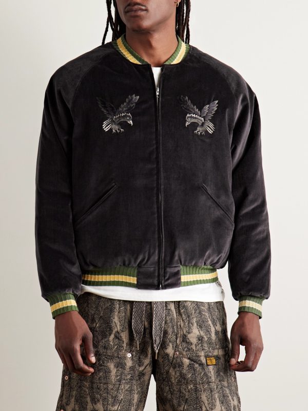 Souvenir Padded Embroidered Cotton-Velvet Bomber Jacket - FR Souvenir Padded Embroidered Cotton-Velvet Bomber Jacket - FR