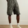 Magpie Straight-Leg Distressed Cotton-Jacquard Drawstring Shorts - FR