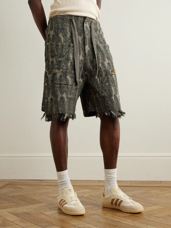 Magpie Straight-Leg Distressed Cotton-Jacquard Drawstring Shorts - FR