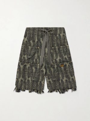 Magpie Straight-Leg Distressed Cotton-Jacquard Drawstring Shorts