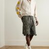 Magpie Straight-Leg Distressed Cotton-Jacquard Drawstring Shorts - OU