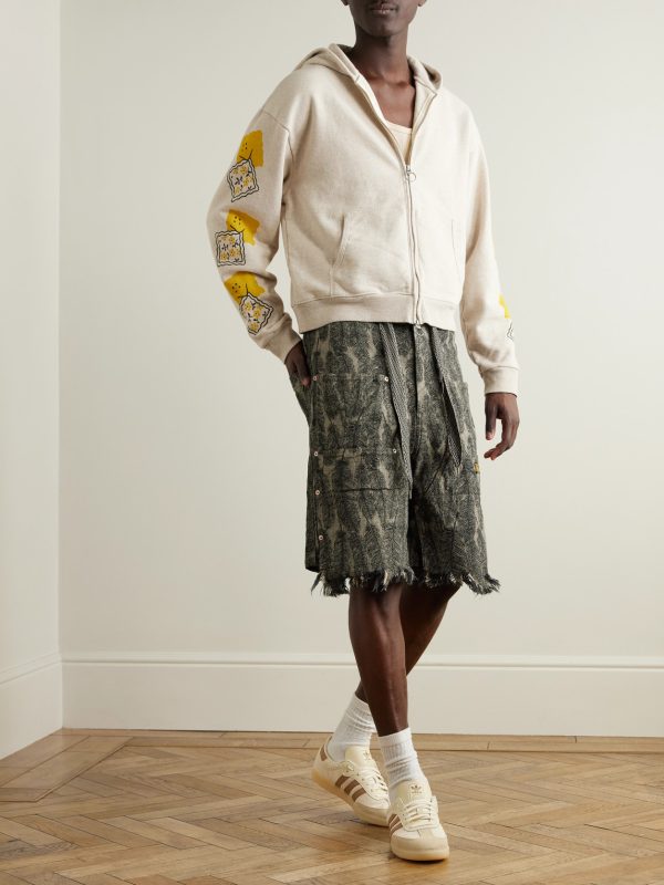 Magpie Straight-Leg Distressed Cotton-Jacquard Drawstring Shorts - OU