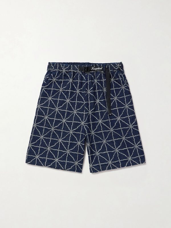 Dojo Easy Wide-Leg Belted Embroidered Denim Shorts Dojo Easy Wide-Leg Belted Embroidered Denim Shorts