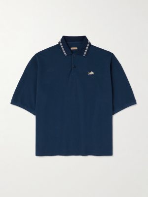 Box Striped Embroidered Cotton-Piqué Polo Shirt