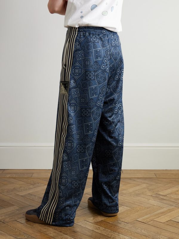 Wide-Leg Striped Webbing-Trimmed Bandana-Print Tech-Jersey Track Pants - BK Wide-Leg Striped Webbing-Trimmed Bandana-Print Tech-Jersey Track Pants - BK