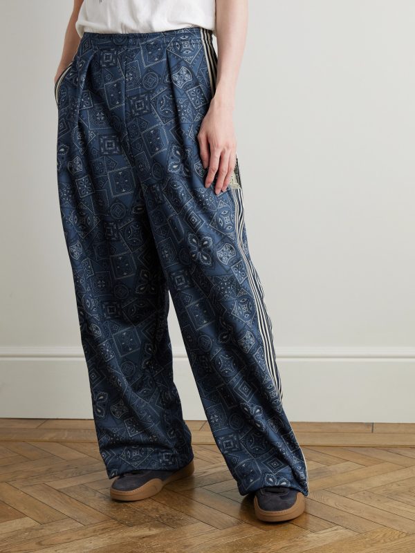 Wide-Leg Striped Webbing-Trimmed Bandana-Print Tech-Jersey Track Pants - FR Wide-Leg Striped Webbing-Trimmed Bandana-Print Tech-Jersey Track Pants - FR