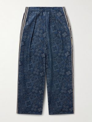 Wide-Leg Striped Webbing-Trimmed Bandana-Print Tech-Jersey Track Pants Wide-Leg Striped Webbing-Trimmed Bandana-Print Tech-Jersey Track Pants