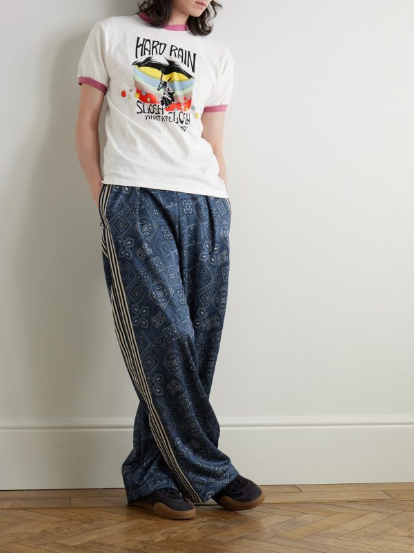Wide-Leg Striped Webbing-Trimmed Bandana-Print Tech-Jersey Track Pants - OU Wide-Leg Striped Webbing-Trimmed Bandana-Print Tech-Jersey Track Pants - OU