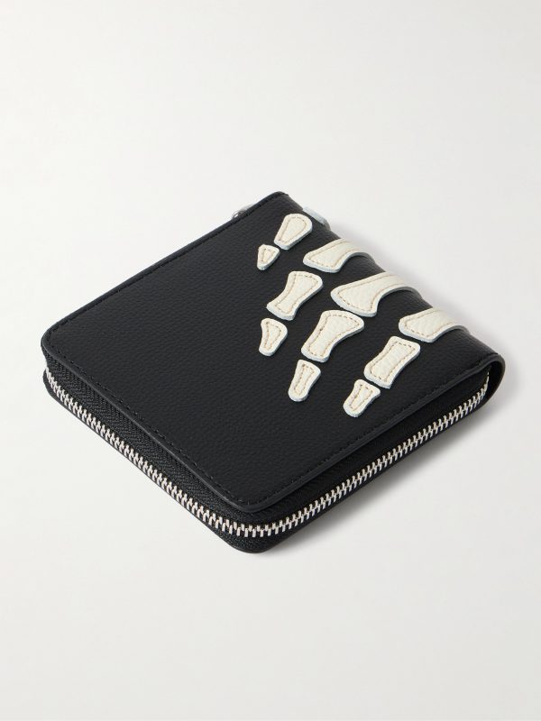 Thumbs-Up Mini Appliquéd Leather Zip-Around Wallet - BK Thumbs-Up Mini Appliquéd Leather Zip-Around Wallet - BK