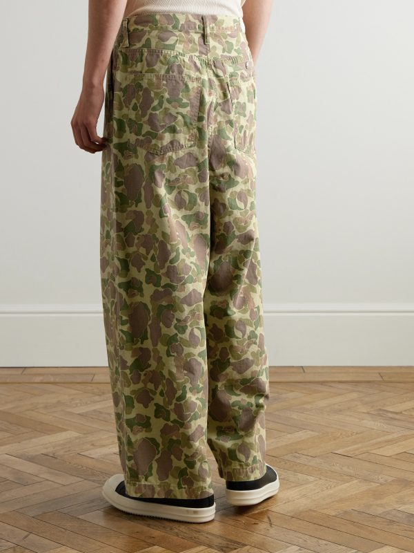 Wide-Leg Camouflage-Print Herringbone Cotton Trousers - BK Wide-Leg Camouflage-Print Herringbone Cotton Trousers - BK