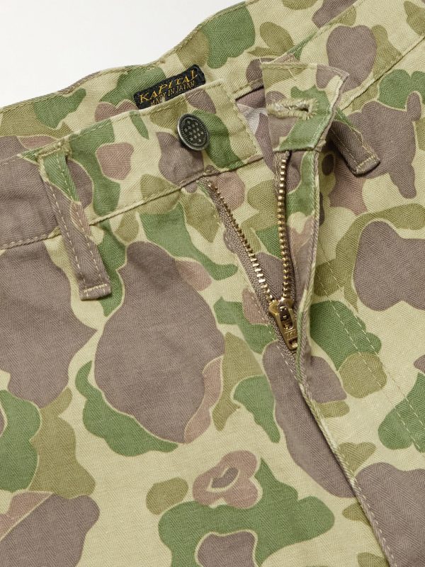 Wide-Leg Camouflage-Print Herringbone Cotton Trousers - E1 Wide-Leg Camouflage-Print Herringbone Cotton Trousers - E1
