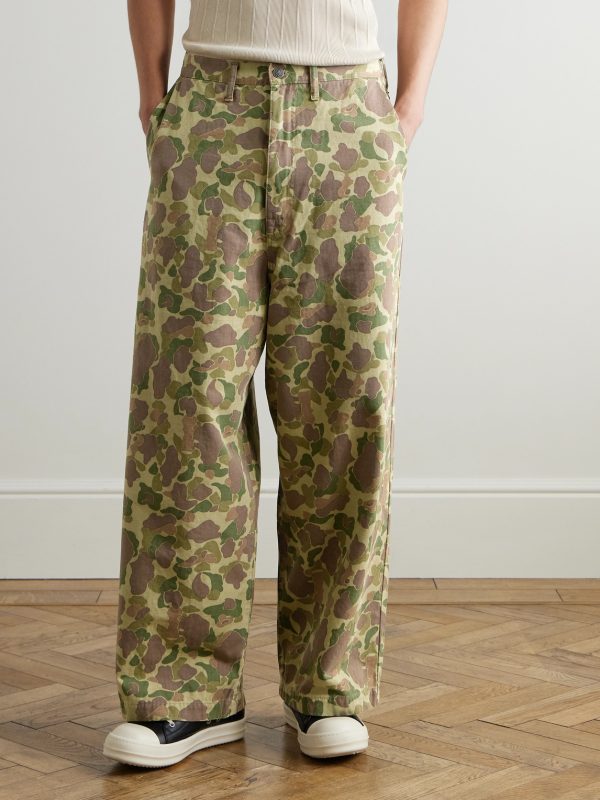 Wide-Leg Camouflage-Print Herringbone Cotton Trousers - FR Wide-Leg Camouflage-Print Herringbone Cotton Trousers - FR