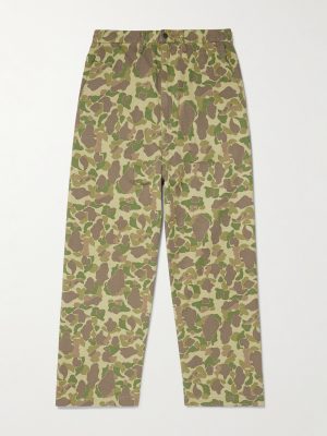 Wide-Leg Camouflage-Print Herringbone Cotton Trousers Wide-Leg Camouflage-Print Herringbone Cotton Trousers
