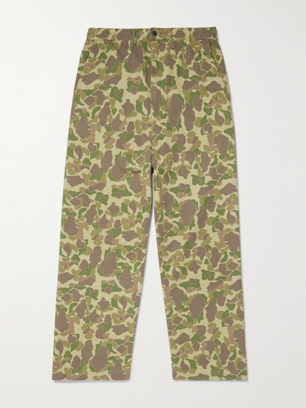 Wide-Leg Camouflage-Print Herringbone Cotton Trousers Wide-Leg Camouflage-Print Herringbone Cotton Trousers