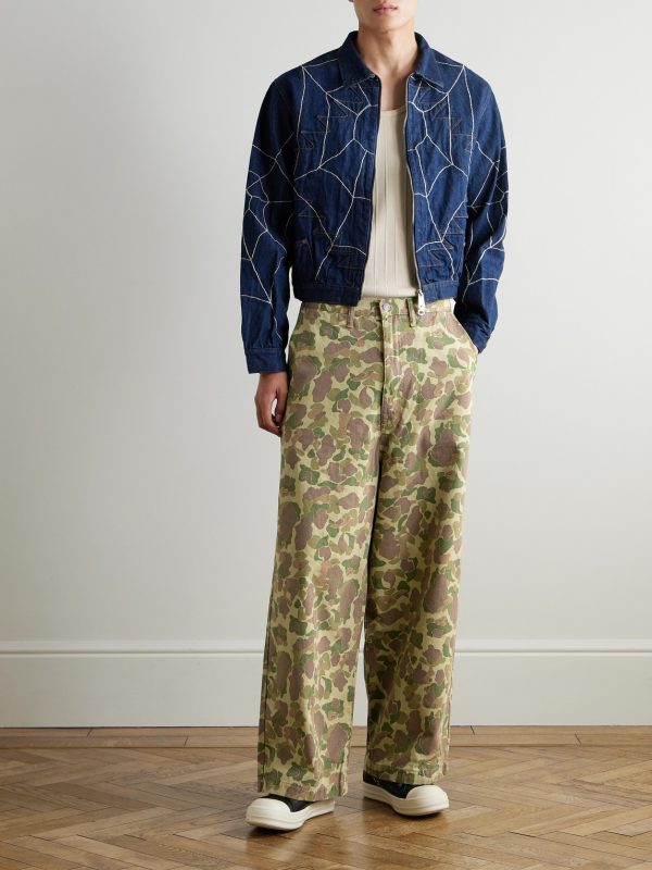 Wide-Leg Camouflage-Print Herringbone Cotton Trousers - OU Wide-Leg Camouflage-Print Herringbone Cotton Trousers - OU