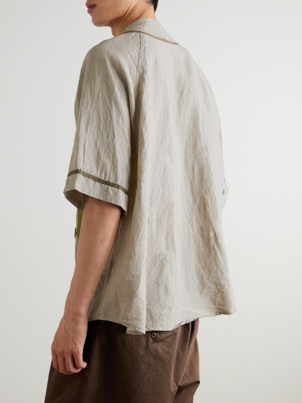 Great Kountry Grosgrain- and Felt-Trimmed Logo-Appliquéd Linen Shirt - BK Great Kountry Grosgrain- and Felt-Trimmed Logo-Appliquéd Linen Shirt - BK