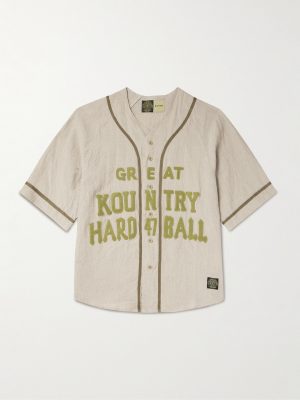 Great Kountry Grosgrain- and Felt-Trimmed Logo-Appliquéd Linen Shirt