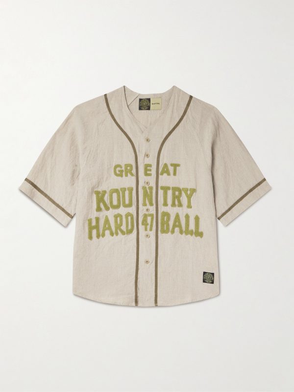 Great Kountry Grosgrain- and Felt-Trimmed Logo-Appliquéd Linen Shirt Great Kountry Grosgrain- and Felt-Trimmed Logo-Appliquéd Linen Shirt