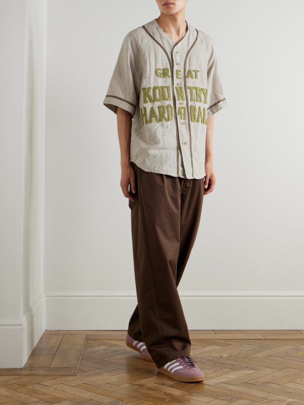 Great Kountry Grosgrain- and Felt-Trimmed Logo-Appliquéd Linen Shirt - OU Great Kountry Grosgrain- and Felt-Trimmed Logo-Appliquéd Linen Shirt - OU