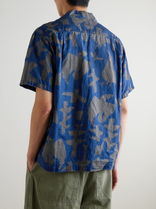 Convertible-Collar Printed Linen Shirt - BK Convertible-Collar Printed Linen Shirt - BK