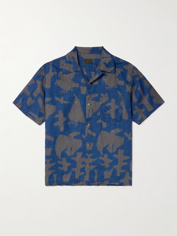 Convertible-Collar Printed Linen Shirt Convertible-Collar Printed Linen Shirt