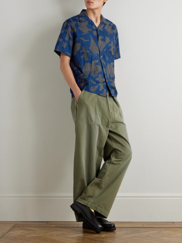 Convertible-Collar Printed Linen Shirt - OU Convertible-Collar Printed Linen Shirt - OU
