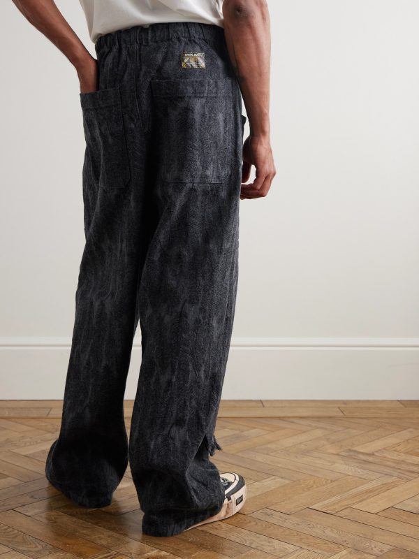 Magpie Easy Straight-Leg Cotton-Jacquard Drawstring Trousers - BK