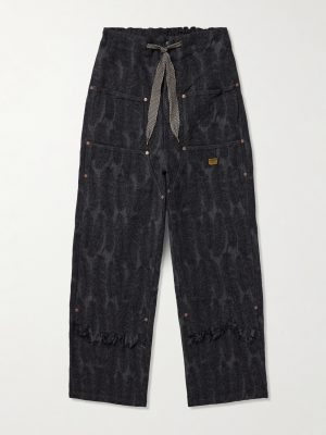 Magpie Easy Straight-Leg Cotton-Jacquard Drawstring Trousers