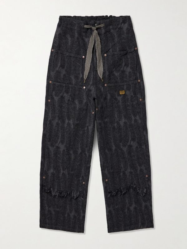 Magpie Easy Straight-Leg Cotton-Jacquard Drawstring Trousers