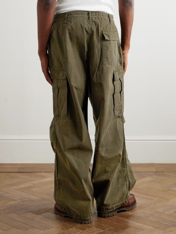 Wide-Leg Cotton-Canvas Drawstring Cargo Trousers - BK