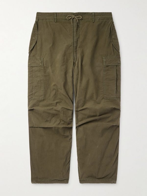 Wide-Leg Cotton-Canvas Drawstring Cargo Trousers