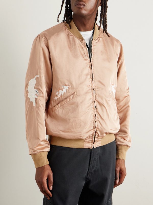 Reversible Embroidered Satin-Twill and Twill Bomber Jacket - E2 Reversible Embroidered Satin-Twill and Twill Bomber Jacket - E2