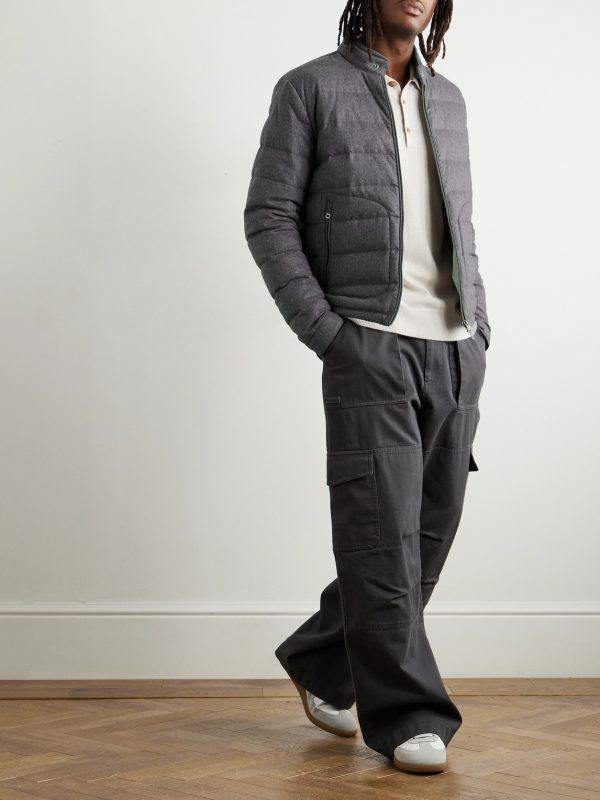 Acorus Slim-Fit Logo-Appliquéd Quilted Flannel Down Jacket - OU Acorus Slim-Fit Logo-Appliquéd Quilted Flannel Down Jacket - OU