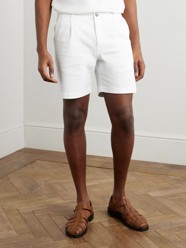 Straight-Leg Pleated Organic Cotton-Blend Twill Shorts - FR Straight-Leg Pleated Organic Cotton-Blend Twill Shorts - FR