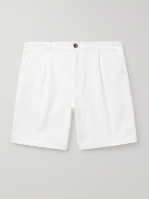 Straight-Leg Pleated Organic Cotton-Blend Twill Shorts