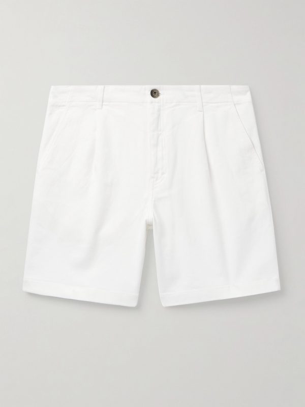 Straight-Leg Pleated Organic Cotton-Blend Twill Shorts Straight-Leg Pleated Organic Cotton-Blend Twill Shorts
