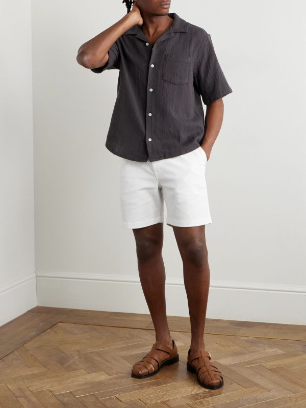 Straight-Leg Pleated Organic Cotton-Blend Twill Shorts - OU Straight-Leg Pleated Organic Cotton-Blend Twill Shorts - OU
